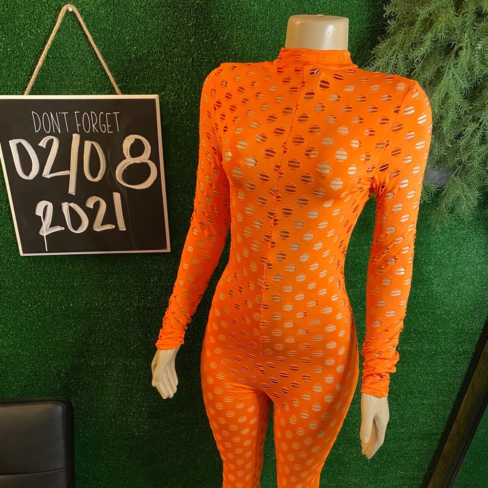 Posh By V: Orange Hole Jumpsuit Size M